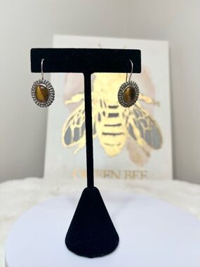 Vintage Avon Silver Tiger's Eye Drop Earrings